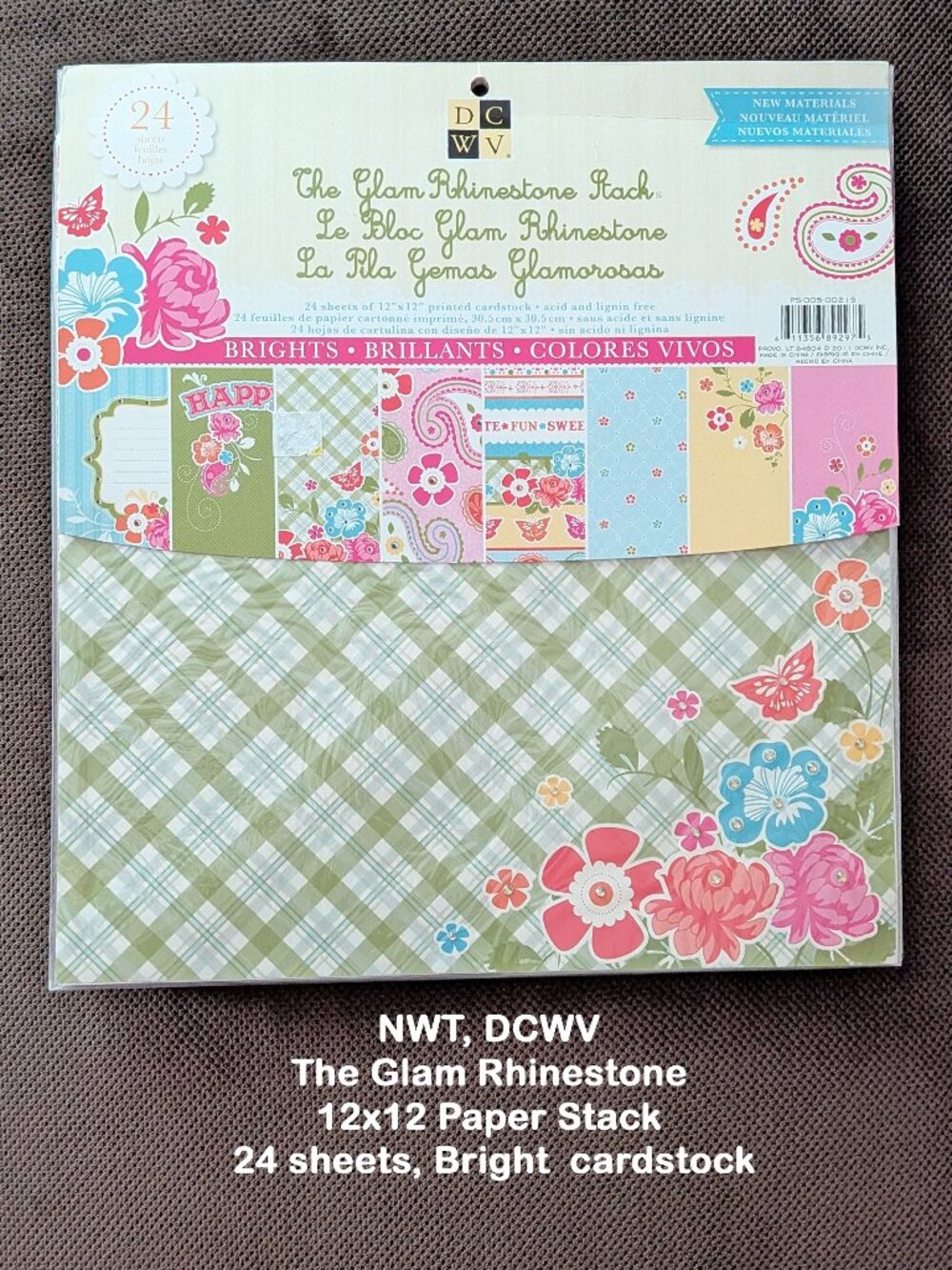NWT, DCWV The Glam Rhinestone 12x12 Paper Stack 24 sheets, Bright  cardstock